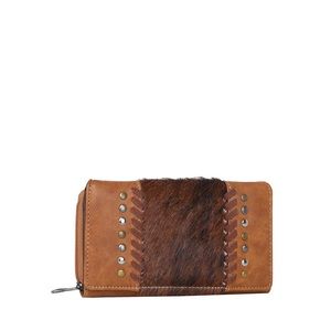 TR117-W010 Trinity Ranch Hair-On Cowhide Secretary Style Wallet color brown